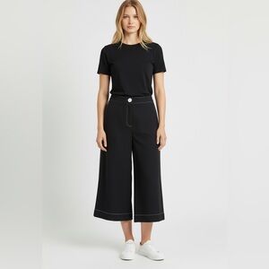 F&F Black White Contrast Stitch Wide Leg Culotte Crop Pants Womens Size 8